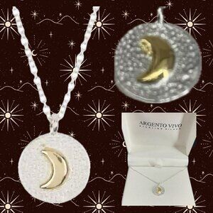 Argento Vivo Cresent Moon Hammered Coin Shape Sterling Silver Pendant Necklace